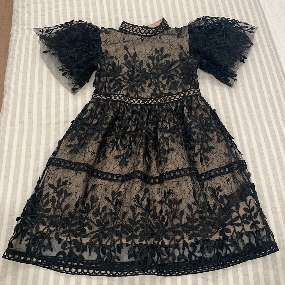 IVY CITY CO Mini Sicily Dress with Flutter Sleeves in Black
